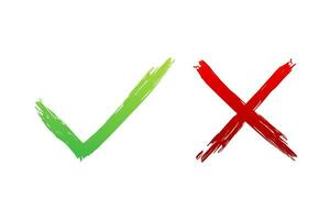 garrapata y cruzar señales. verde marca de verificación Okay y rojo X icono. símbolos si y No botón para votar. vector valores ilustración