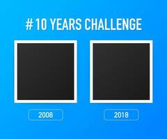 Template with hashtag 10 years challenge concept. Lifestyle before and after ten years. Vector illustration.