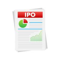 ipo inicial público ofrecimiento concepto en plano estilo inversión y estrategia iconos vector ilustración.