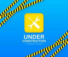 Under construction website page with black and yellow striped borders. Border stripe web. Vector illustration