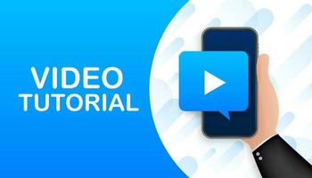 Video tutorials icon concept. Study and learning background, distance education and knowledge growth. Video conference and webinar icon, internet and video services. Vector illustration