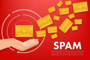 No spam. Spam Email Warning. Concept of virus, piracy, hacking and security. Envelope with spam. Vector illustration