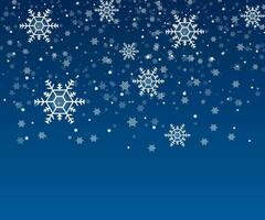 Many white cold flake elements on transparent background. Heavy snowfall, snowflakes in different shapes and forms. Vector stock illustration