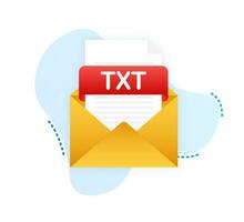 Download TXT button. Downloading document concept. File with TXT label and down arrow sign. Vector illustration