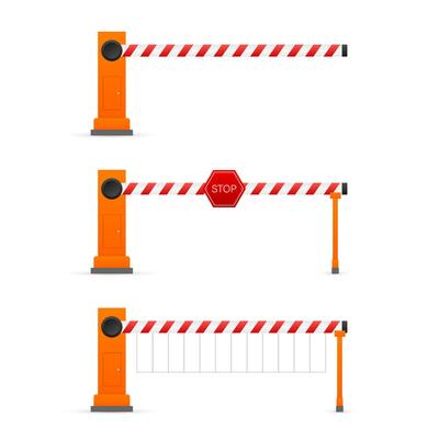 Automatic barrier to adjust the movement of cars. Vector stock illustration