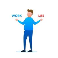 Man choosing between two options Work and Life. Vector stock illustration.