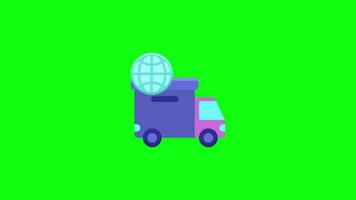 une dessin animé un camion avec une globe sur Haut de il video