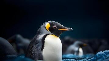 de cerca retrato de un elegante emperador pingüino. ai generado foto