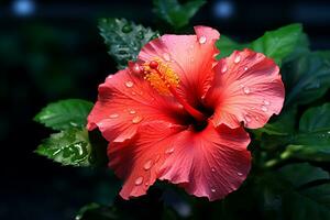 Bright large red flower of hibiscus. Pink hibiscus flower scent plant for aroma floral. Tropical rose hibiscus flower isolated. AI Generated photo