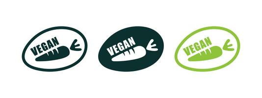 Vegan icons. Vegan badges with carrot. Natural and organic products. Vector scalable graphics