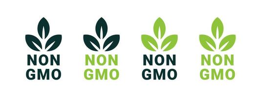 Non GMO logos. Gmo free product emblems. Natural and organic products. Vector scalable graphics