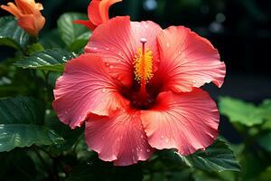 brillante grande rojo flor de hibisco. rosado hibisco flor olor planta para aroma floral. tropical Rosa hibisco flor aislado. ai generado foto