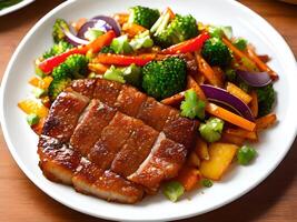 grilled pork ribs and vegetables photo