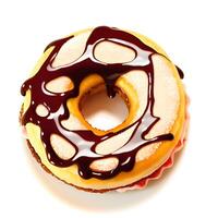 chocolate donut with caramel isolated on white background. photo