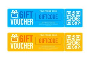 Template red and blue gift card. Vector Gift Voucher with Coupon Code. Discount voucher. Vector stock illustration