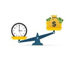 Time is money on scales icon. Money and time balance on scale. Vector stock illustration.