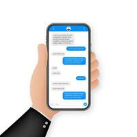 Chat Interface Application with Dialogue window. Clean Mobile UI Design Concept. Sms Messenger. Vector stock illustration