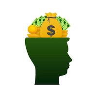 Abstract icon with gold money brain on light background. Artificial intelligence vector