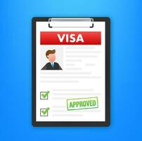 Clipboard with visa application. Travel approval. Immigration visa. Vector stock illustration