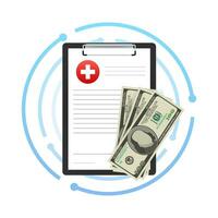 Health care costs. Drugs Price Increase. Clipboard with document. Vector stock illustration