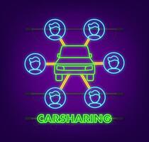 Car sharing concept. Neon icon. Carsharing vector icon on white background. lIllustration for mobile app design. Flat vector illustration.