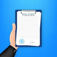 Policies in flat style. Checklist icon. Corporate document. Corporate document. Information reminder. Vector stock illustration