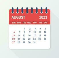 August 2023 Calendar Leaf. Calendar 2023 in flat style. Vector illustration