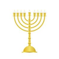 Realistic Gold Hanukkah menorah icon on white background. Vector stock Illustration.