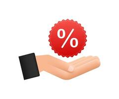 Percent in hands in 3D style. Vector drawing. Percent sign. Vector icon