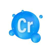 Mineral Cr Chromium blue shining pill capsule icon. Substance For Beauty. Chromium Mineral Complex vector