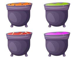 Witch pot with magic potion collection vector