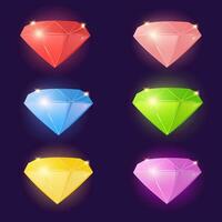 Diamond collection in different color, game ui interface element vector