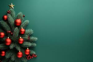 Frame made of Christmas decorations on background, top view with space for text. Winter season. AI Generated photo