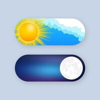 Button with night mode on dark background. Ui design. Dark theme. App interface design concept. Vector stock illustration
