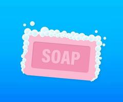 Pink soap on colorful background. Vector illustration object. Top view. Foam water. Flat soap. Doodle, bubble. Vector stock illustration