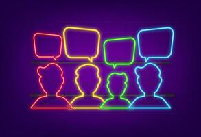 People Communicate neon icon, Ask Questions, Searching Solution. Dialog, chat speech bubble. Vector stock illustration