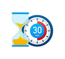 The 30 minutes, stopwatch vector icon. Stopwatch icon in flat style, timer on on color background. Vector illustration