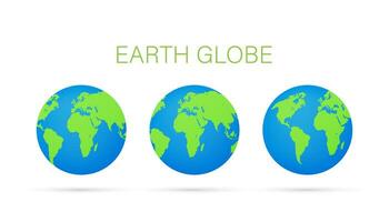 Set Earth globes isolated on white background. Flat planet Earth icon. Vector illustration.