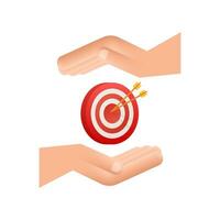 Target with an arrow on hands flat icon concept market goal vector picture image. Concept target market