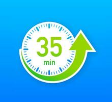 The 35 minutes, stopwatch vector icon. Stopwatch icon in flat style, timer on on color background. Vector illustration