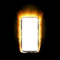 Smartphone fire mockup. Cellphone frame with blank display isolated templates. Vector stock illustration