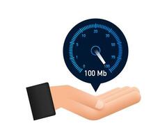 Set Speed test in hands. Speedometer Internet Speed. Website speed loading time. Vector illustration