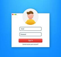 Login page on laptop screen. Notebook and online login form, sign in page. User profile, access to account concepts. Vector illustration