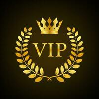 Gold Vip label on black background. Vector stock illustration.