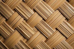 Decorative traditional woven bamboo fence close up shot for background. AI Generated. photo