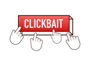 Clickbait red button. Hand click icon symbol. Cursor arrows, push button. Vector stock illustration