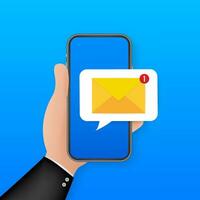 Email notification concept. New email on the smart phone screen. Vector stock illustration