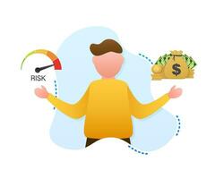 Man choosing between two options Money and risk. Vector stock illustration.