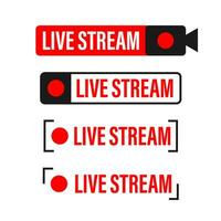 Live stream flat logo   red vector design element with play button. Vector illustration.