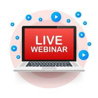 Live webinar for concept design. Digital banner. Virtual concept. Video play button symbol. Vector stock illustration